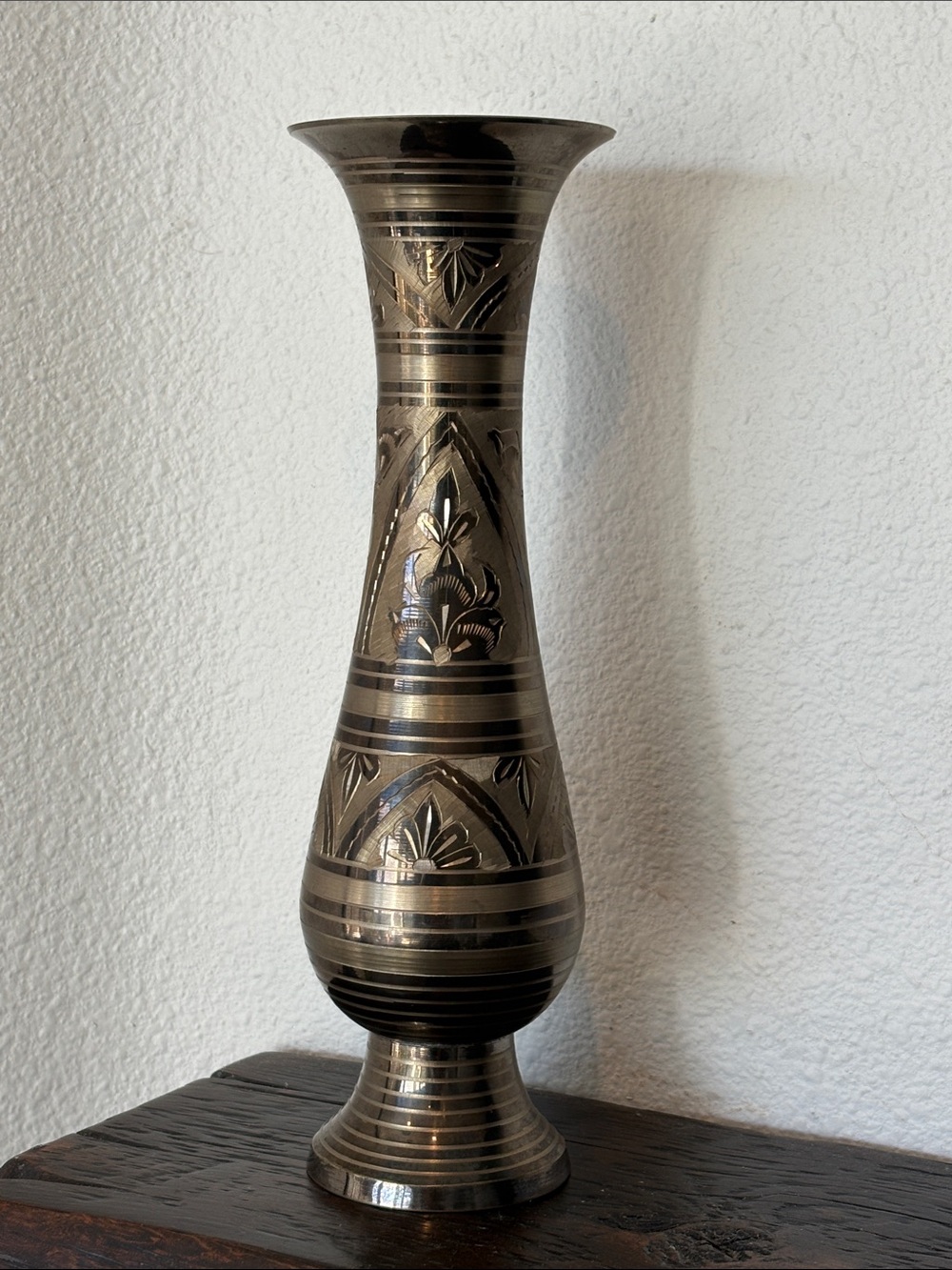 Vintage Etched Brass Bud Vase India | Watertight Boho Decor 9.25"